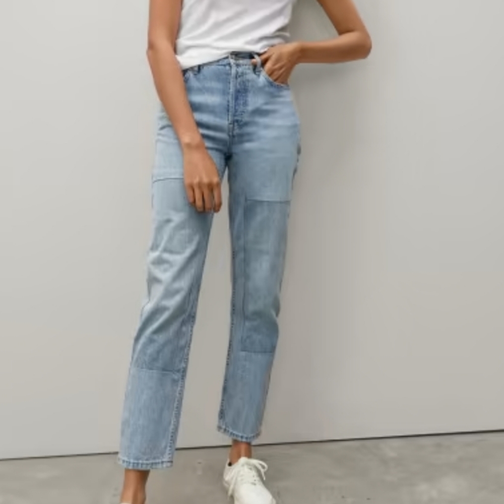 Everlane Blue Patchwork 90s Cheeky Jeans sz 31 crop